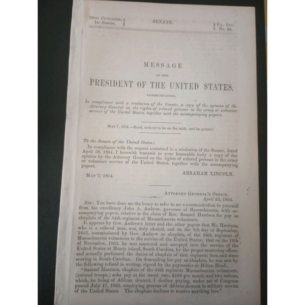 African American Historical 1800s Document  44th Massachusetts Regiment  Civil W